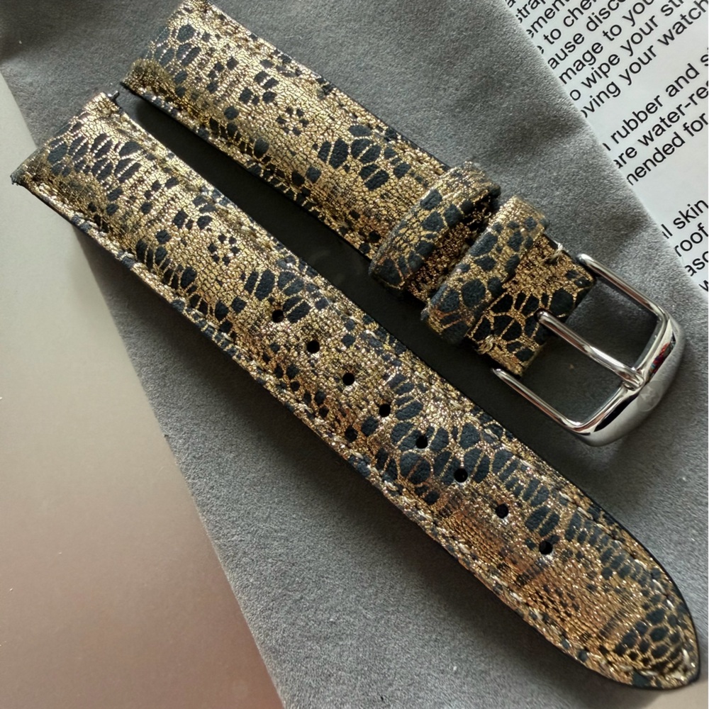 Michele Black and Gold Lace Leather Watch Strap - 18mm - Picture 14 of 16